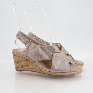Clarks Women's Lafley Alaine Sandal Size 7 Wedge Slingback Tan Metallic Shoes